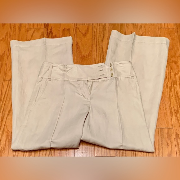 Women’s 2 BCBGMAXAZRIA Tabatha Wide Leg Beige Khaki Linen Blend Pants - Picture 3 of 16